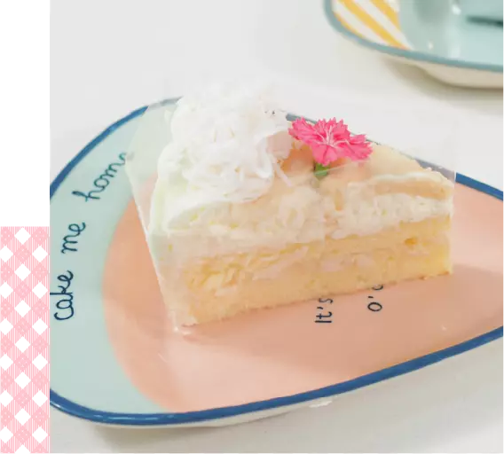 เค้กมะพร้าวอ่อนโรยมะพร้าวขูดบนจาน Cake Me Home
