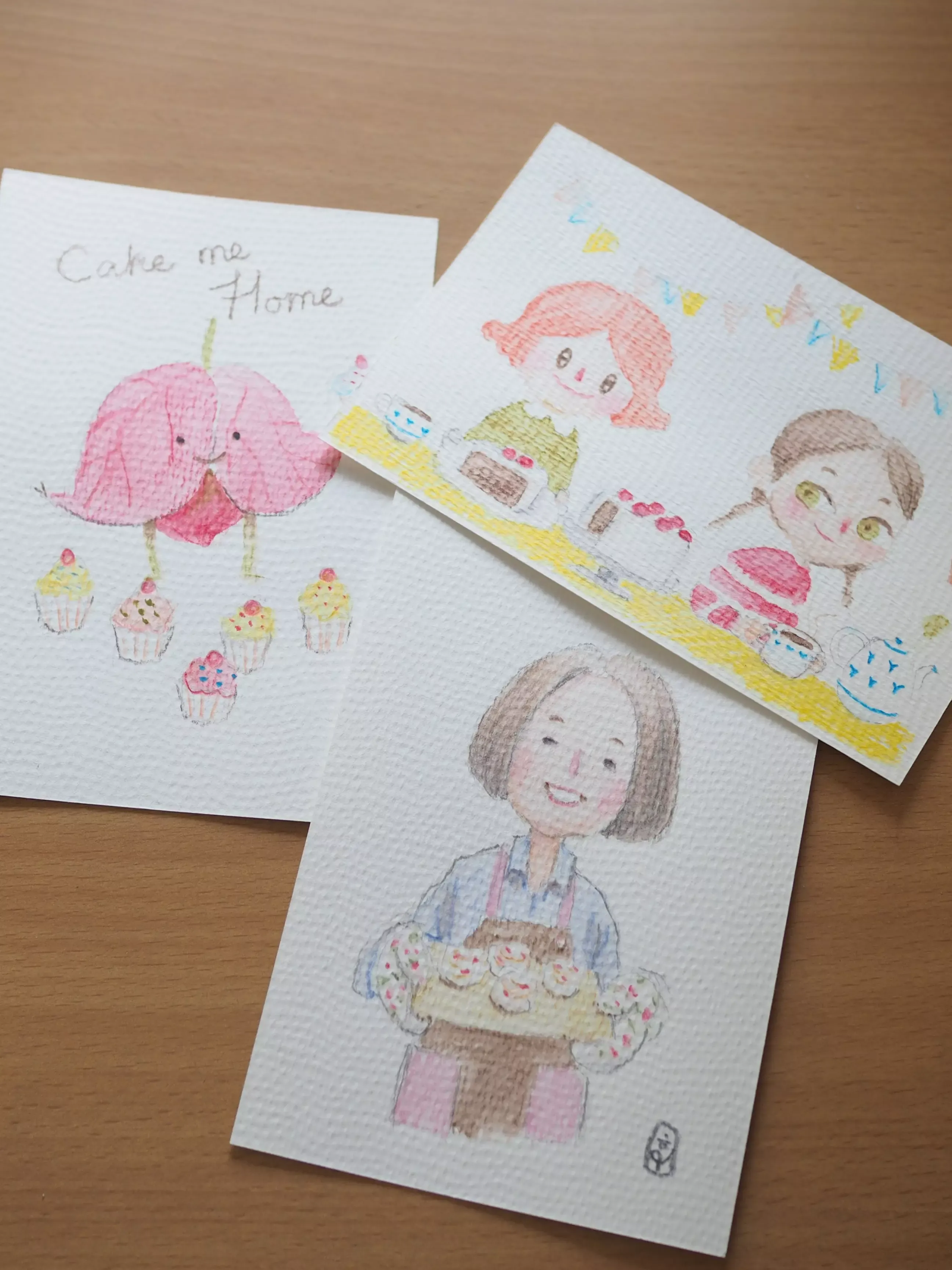 โปสการ์ดสีไม้ลาย Cake Me Home